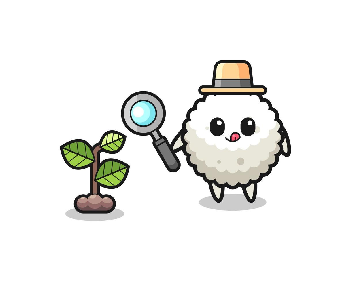 cute rice ball herbalist researching a plants vector