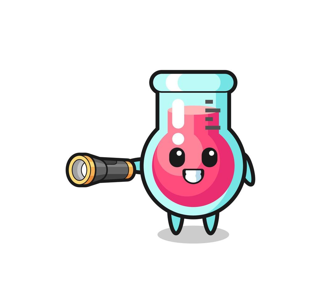 laboratory beaker mascot holding flashlight vector