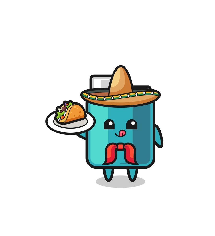 mascota del chef mexicano más ligero sosteniendo un taco vector