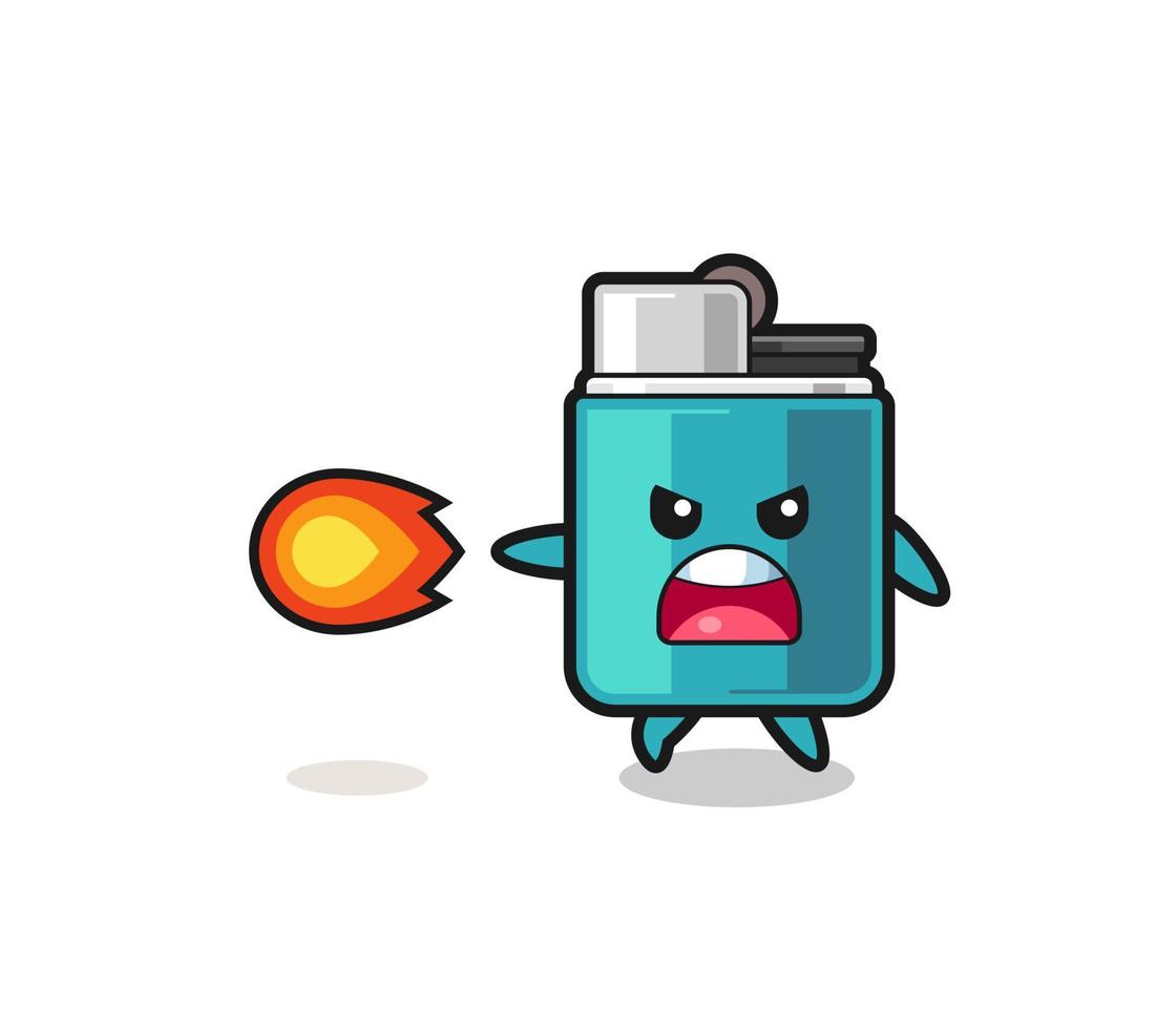 cute lighter mascot is shooting fire power vector