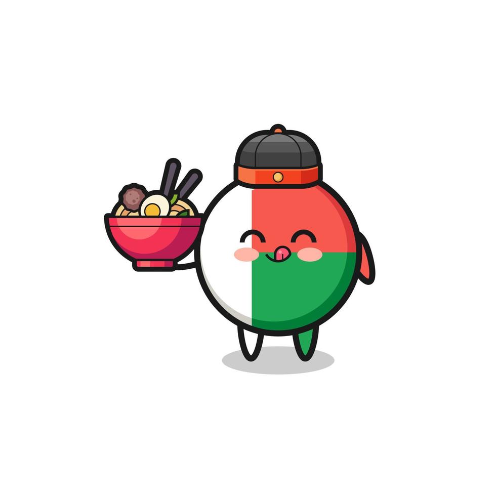 madagascar flag as Chinese chef mascot holding a noodle bowl vector