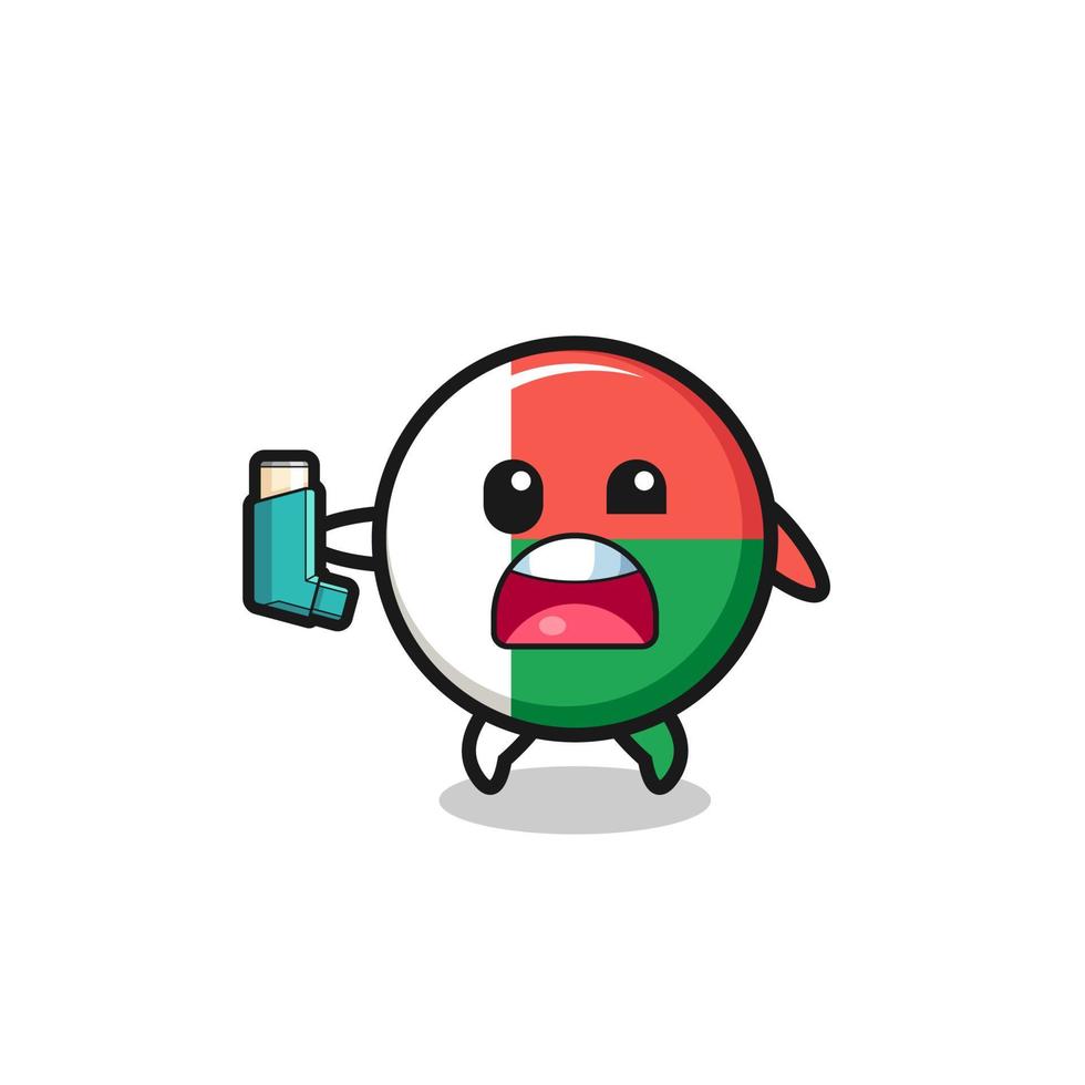 madagascar flag mascot having asthma while holding the inhaler vector