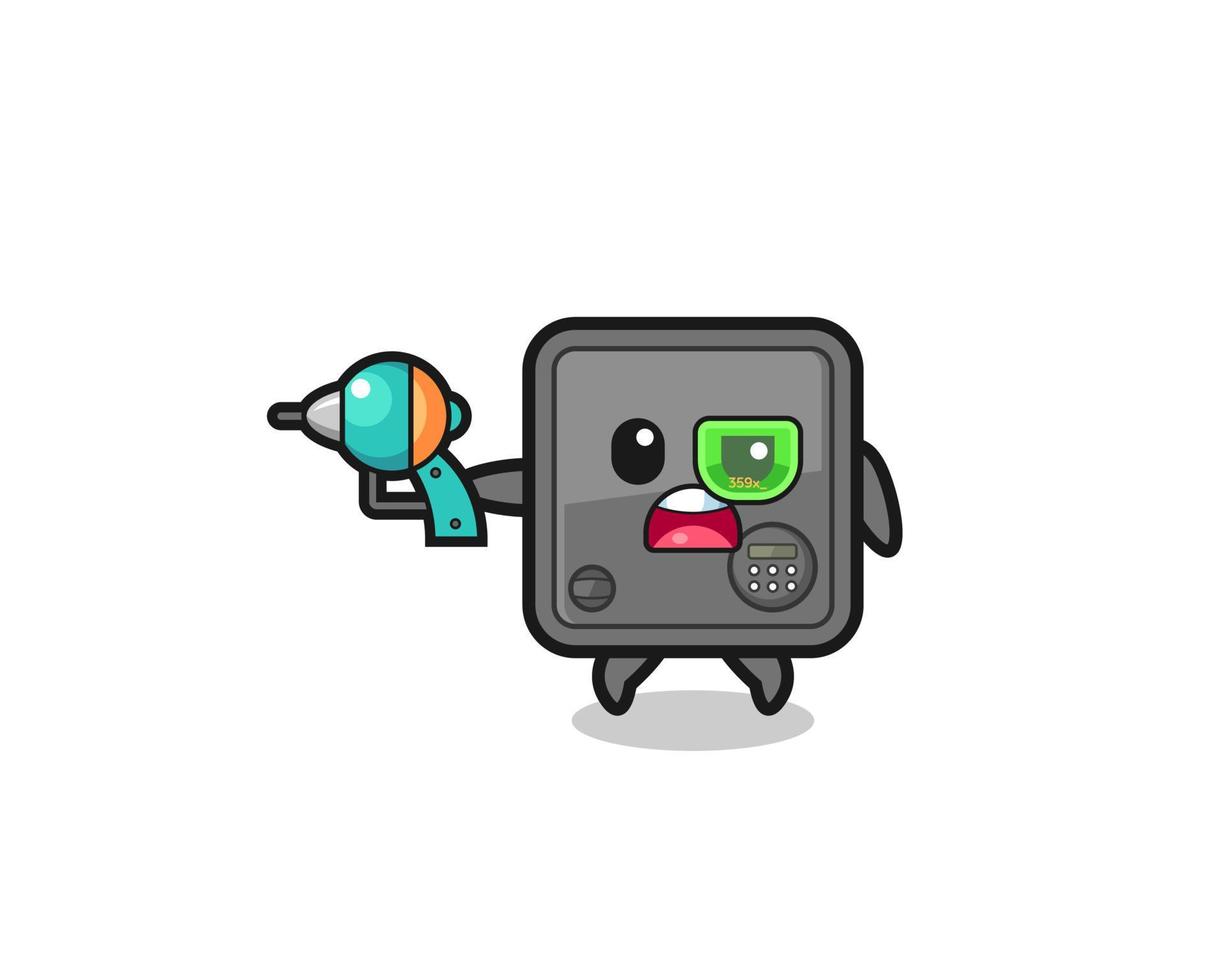cute safe box holding a future gun vector
