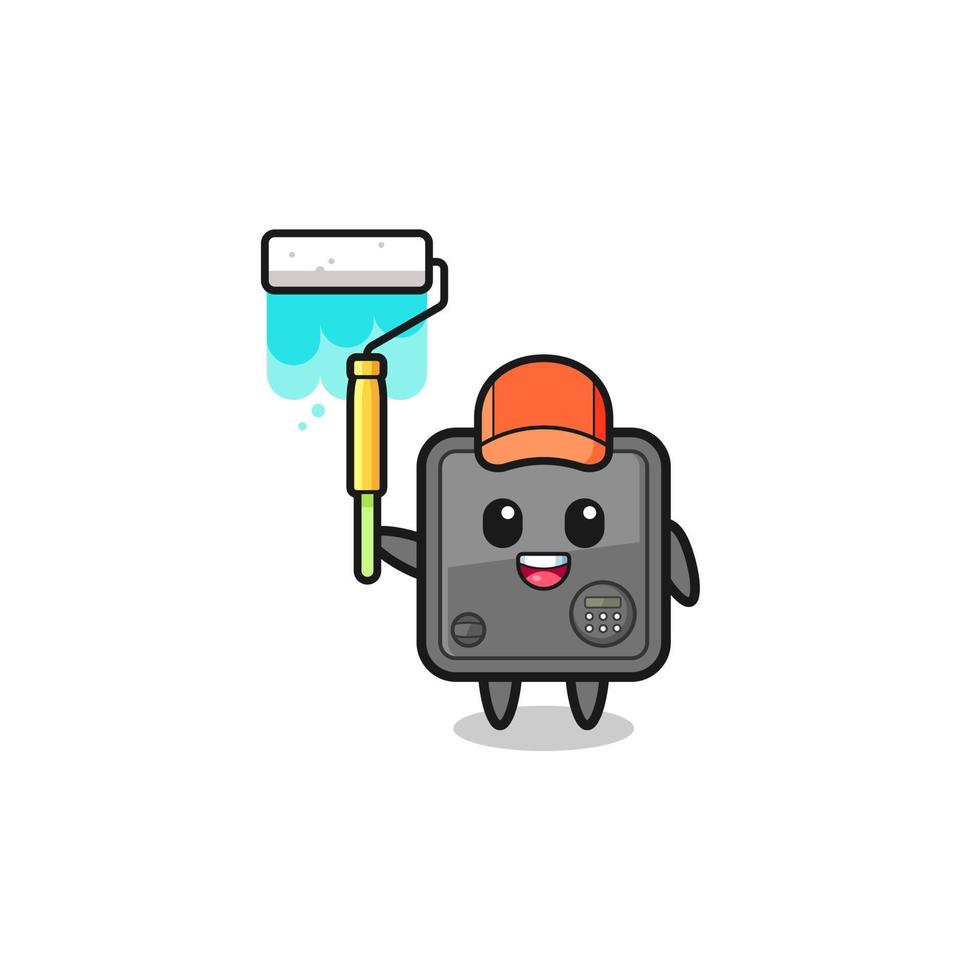 the safe box painter mascot with a paint roller vector