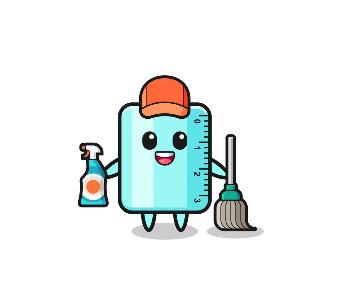 personaje lindo de la regla como mascota de los servicios de limpieza vector