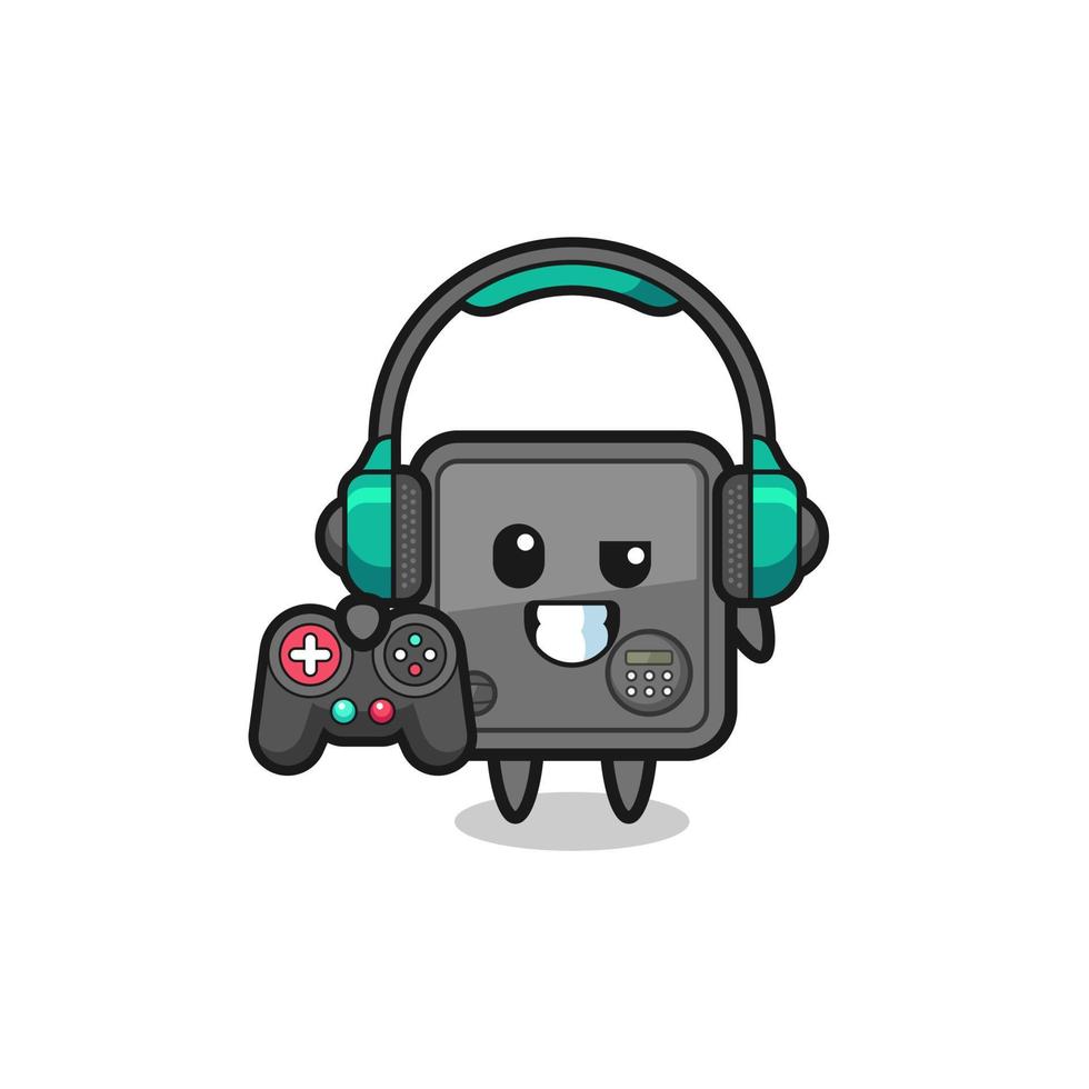 safe box gamer mascot holding a game controller vector