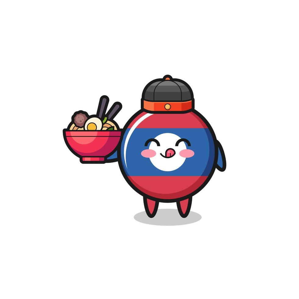 laos flag as Chinese chef mascot holding a noodle bowl vector