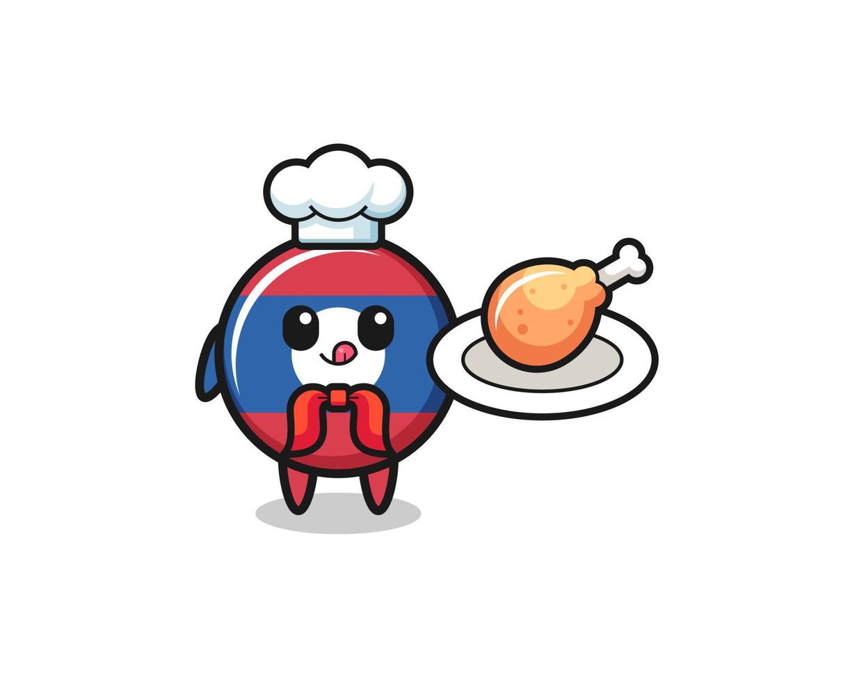 laos flag fried chicken chef cartoon character vector