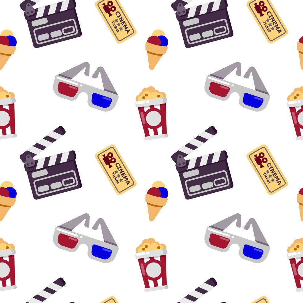 Cinema seamless pattern. Could be used for web site, banner, invitation, wallpaper, wrapping paper, corporative design. Vector illustration isolated on white.