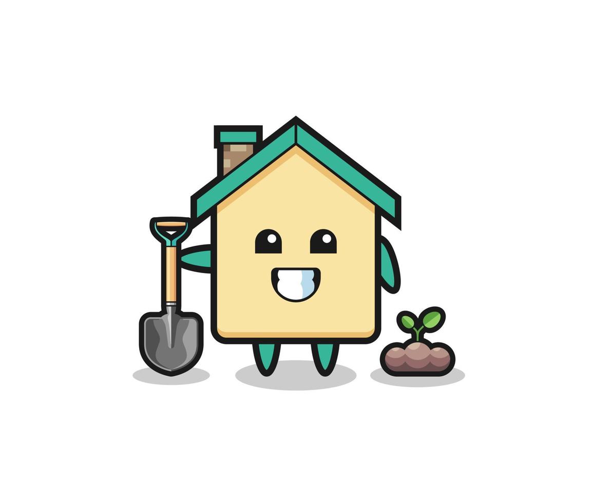 cute house cartoon is planting a tree seed vector