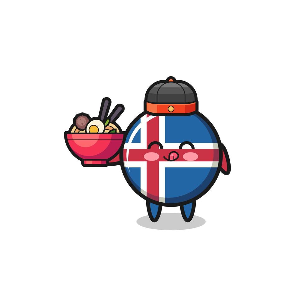 bandera de islandia como mascota del chef chino sosteniendo un tazón de fideos vector