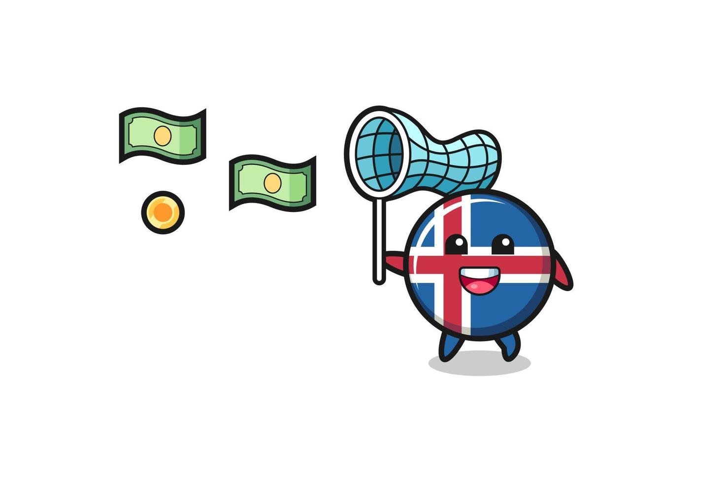 illustration of the iceland flag catching flying money vector