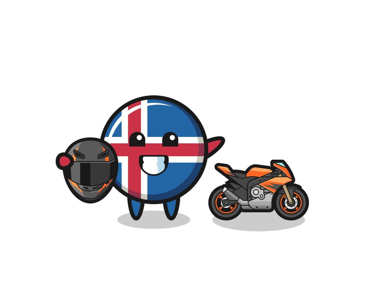 cute iceland flag cartoon as a motorcycle racer vector