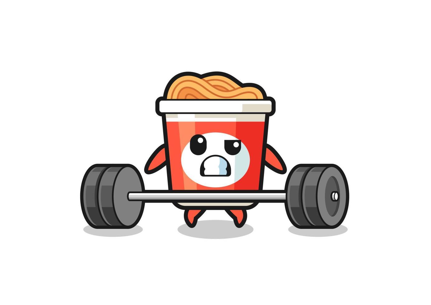 cartoon of instant noodle lifting a barbell vector