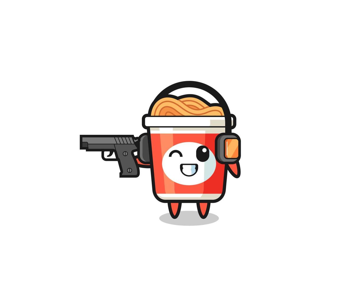 illustration of instant noodle cartoon doing shooting range vector