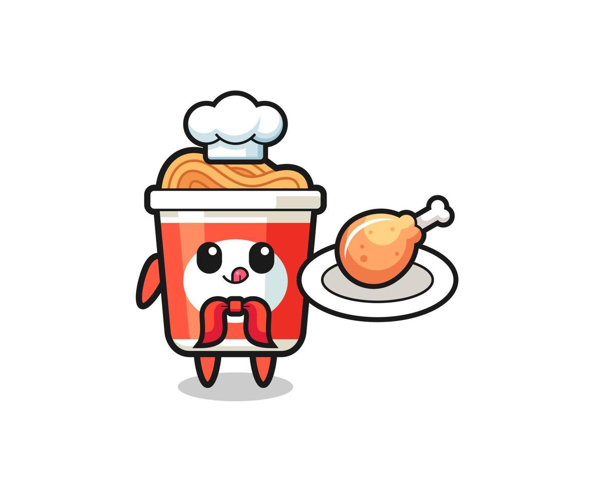 instant noodle fried chicken chef cartoon character vector