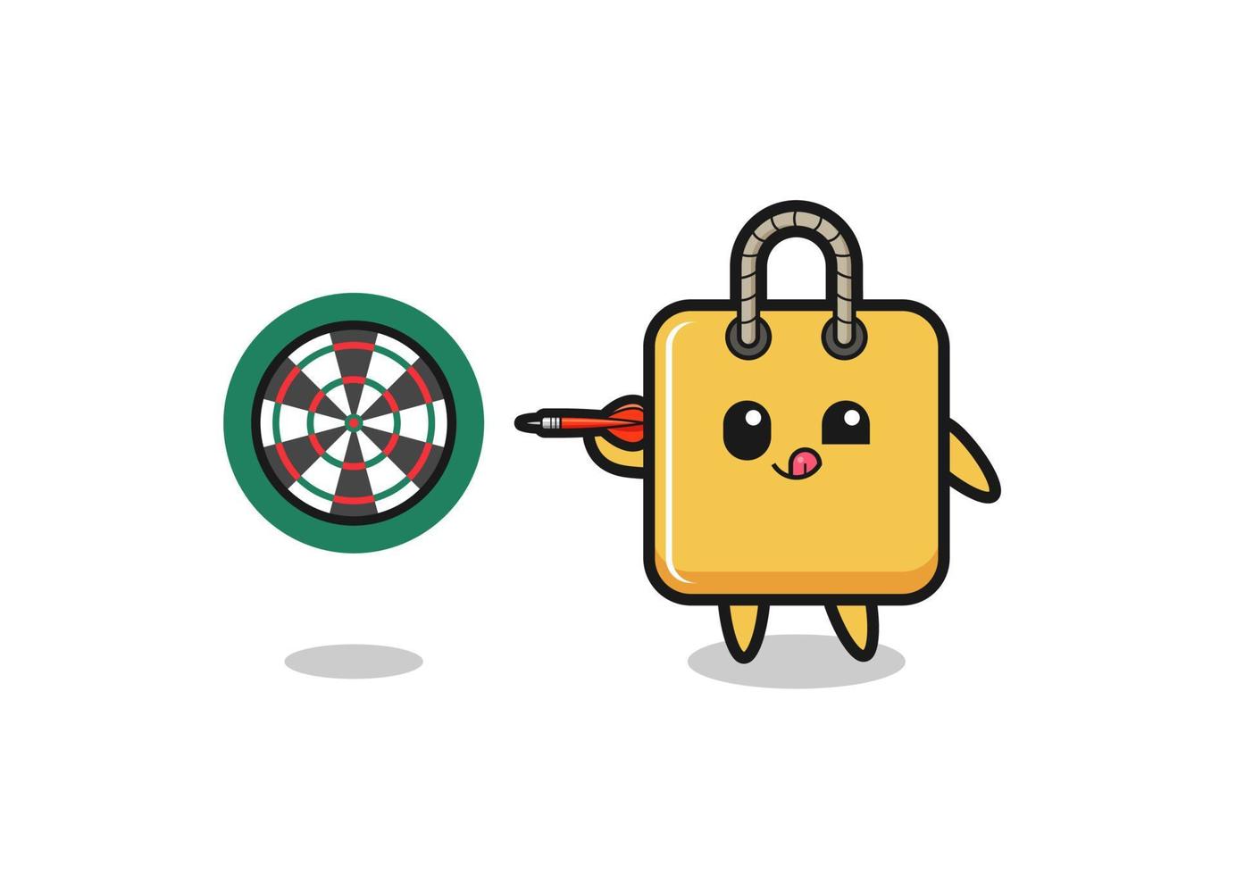 cute shopping bag is playing dart vector