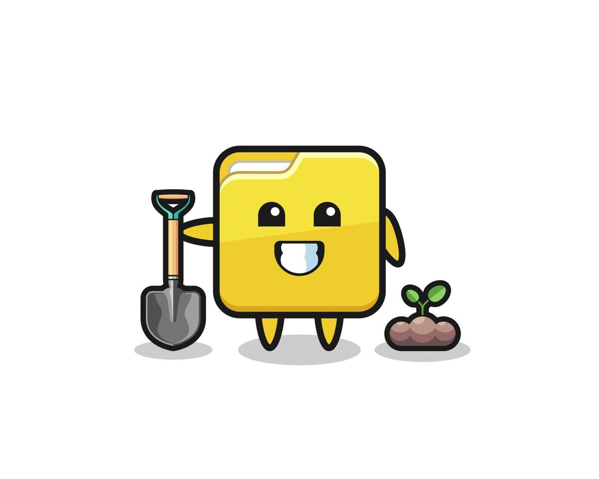 cute folder cartoon is planting a tree seed vector