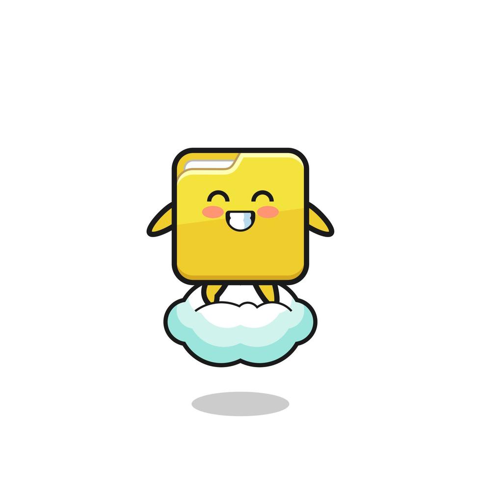 cute folder illustration riding a floating cloud vector