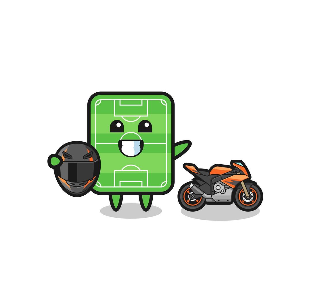 cute football field cartoon as a motorcycle racer vector