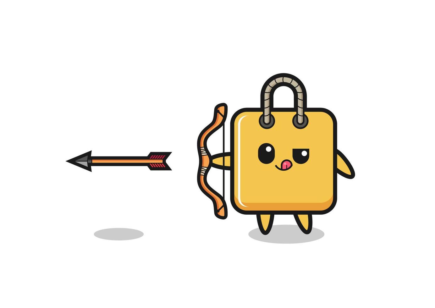 ilustración del personaje de la bolsa de compras haciendo tiro con arco vector