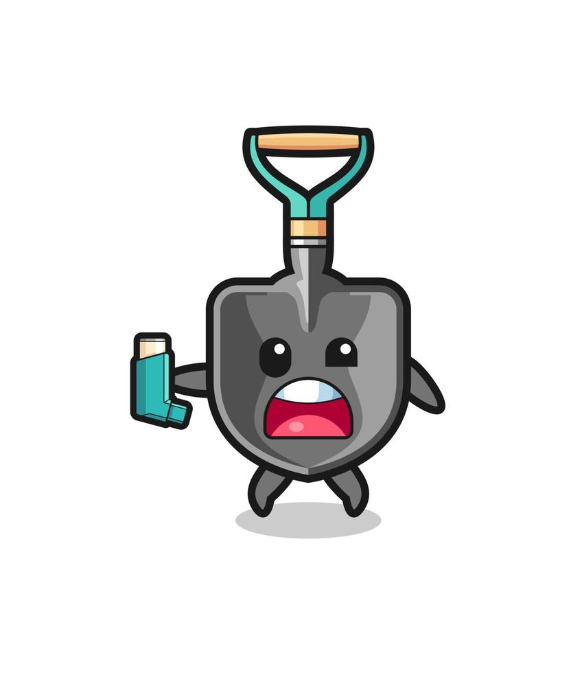 shovel mascot having asthma while holding the inhaler vector