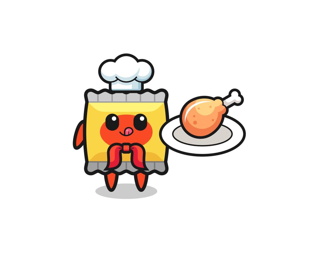 snack pollo frito chef personaje de dibujos animados vector