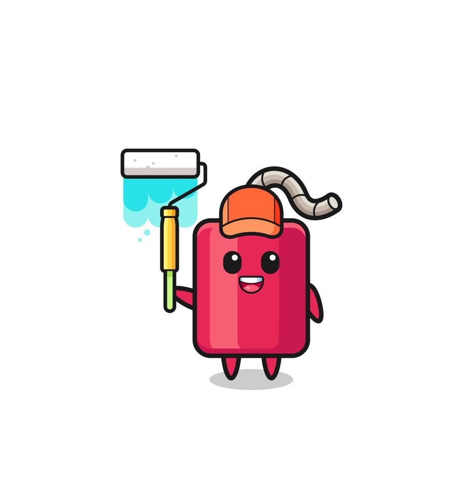 the dynamite painter mascot with a paint roller vector