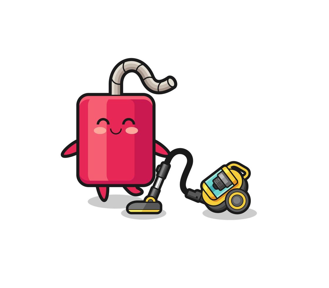 cute dynamite holding vacuum cleaner illustration vector