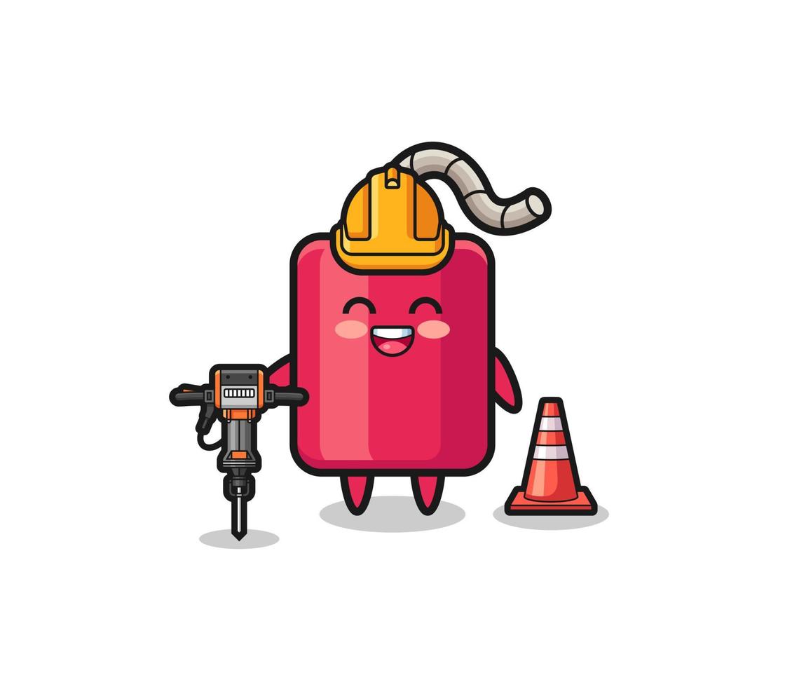 road worker mascot of dynamite holding drill machine vector