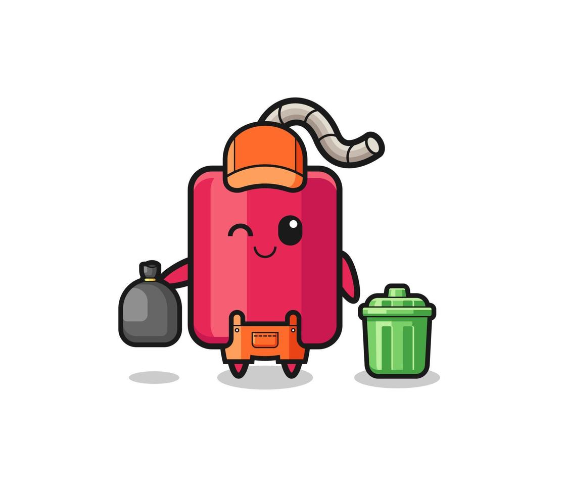 the mascot of cute dynamite as garbage collector vector