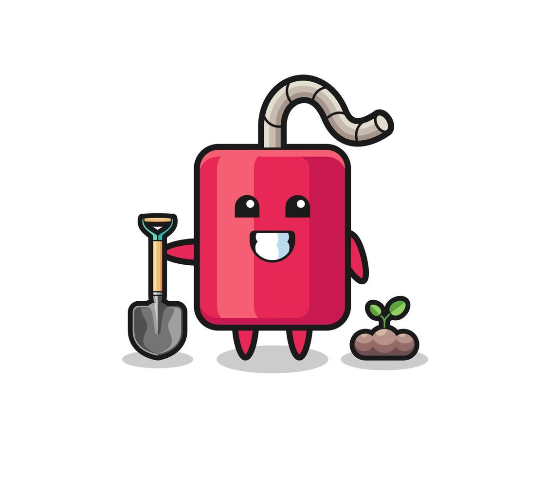 cute dynamite cartoon is planting a tree seed vector