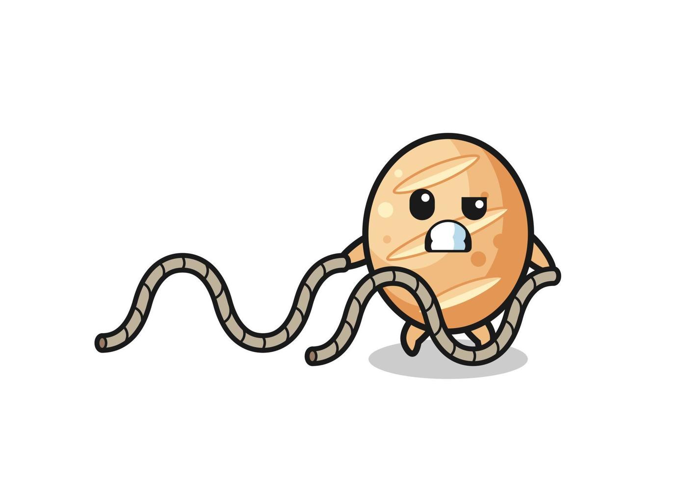 illustration of french bread doing battle rope workout vector