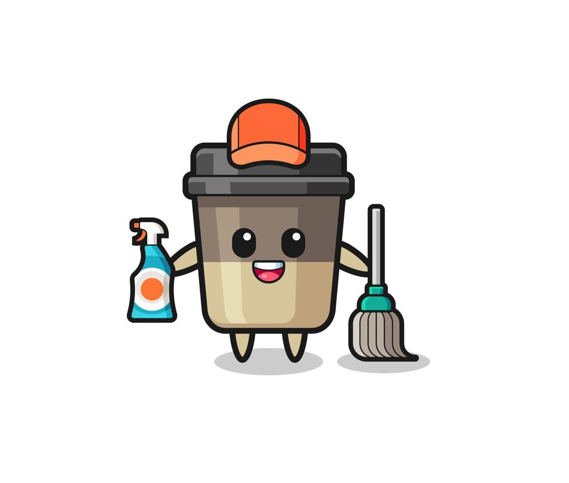 cute coffee cup character as cleaning services mascot vector