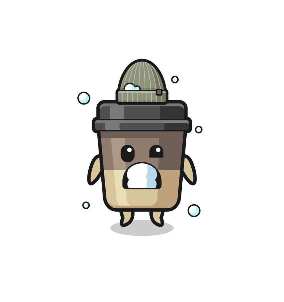 cute cartoon coffee cup with shivering expression vector