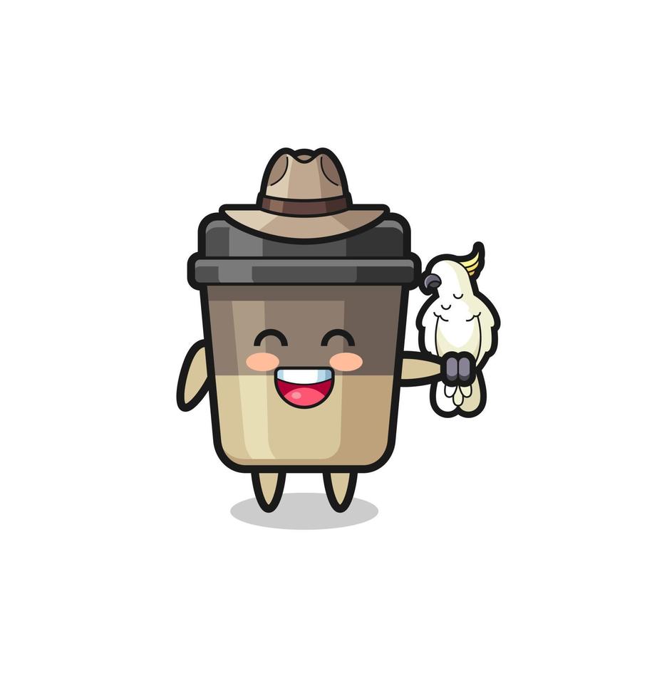coffee cup zookeeper mascot with a parrot vector