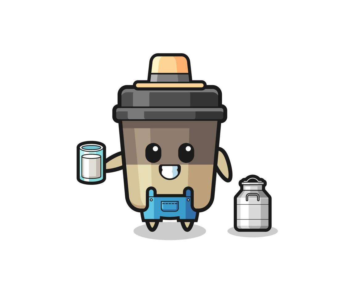 coffee cup cartoon as the dairy farmer vector