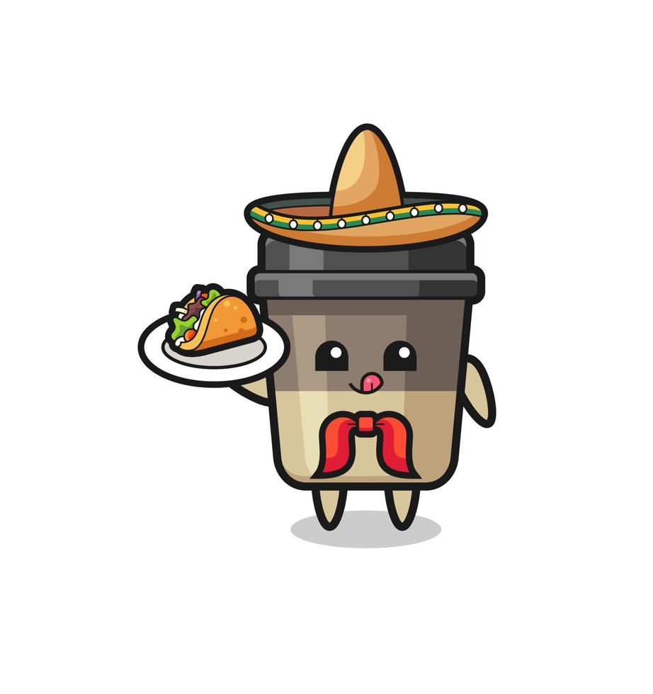 coffee cup Mexican chef mascot holding a taco vector
