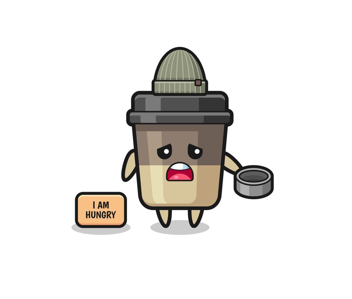 cute coffee cup beggar cartoon character vector