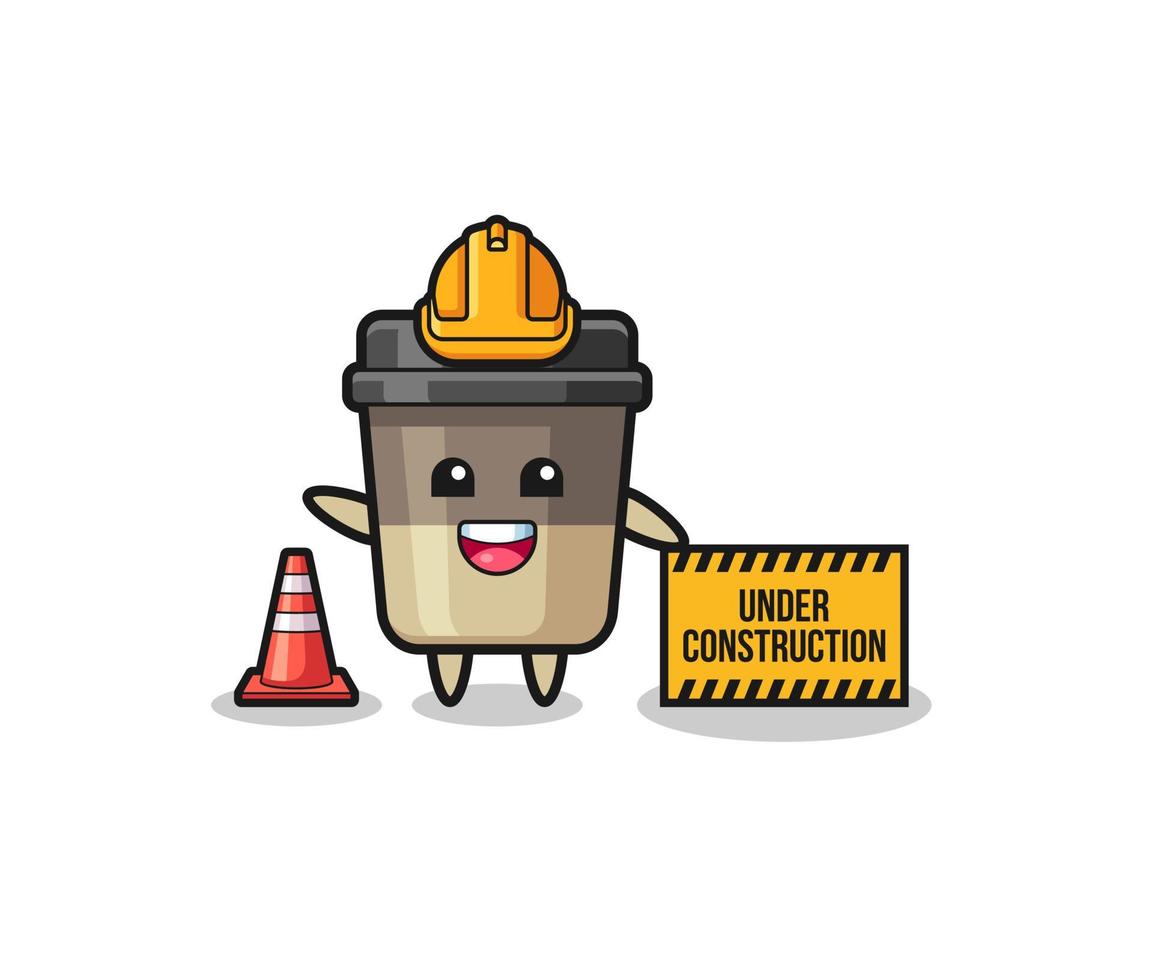 illustration of coffee cup with under construction banner vector