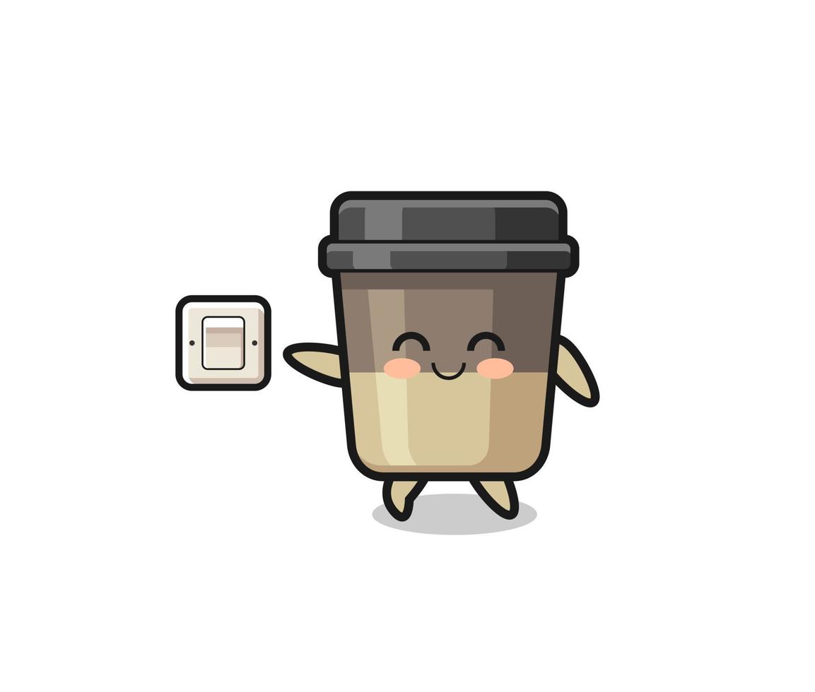 cartoon coffee cup is turning off light vector