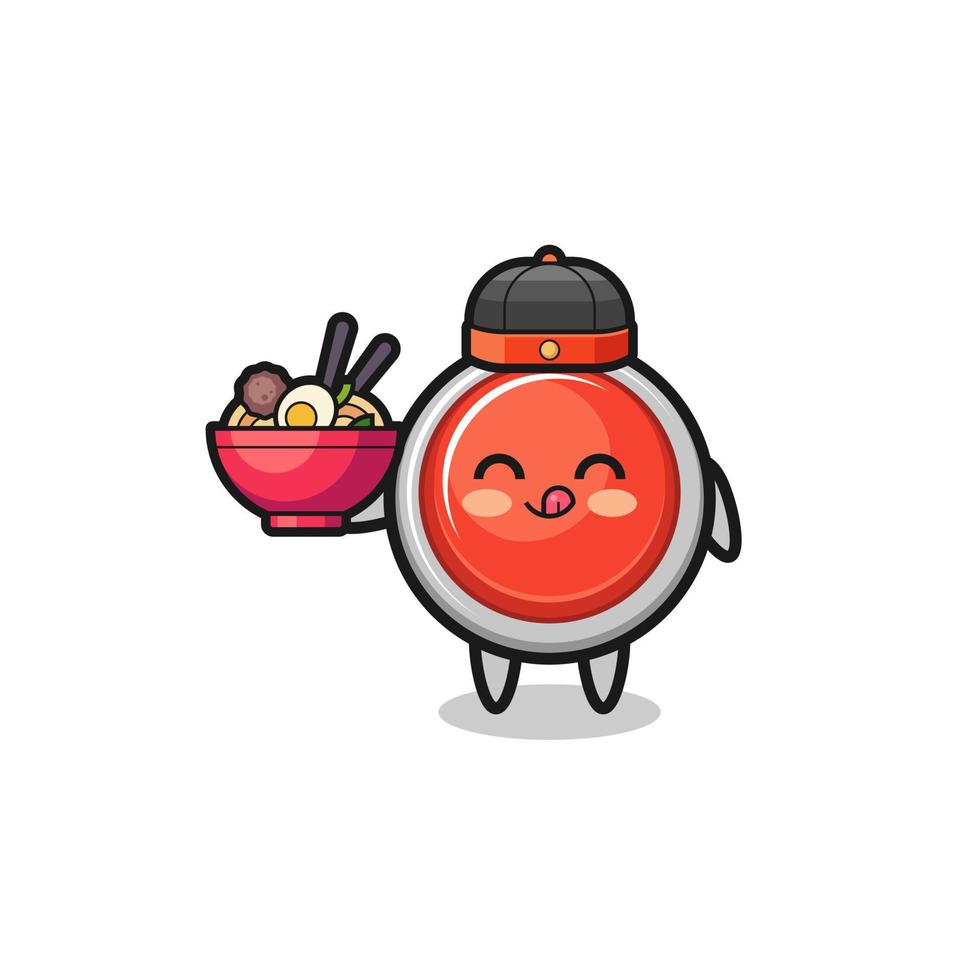emergency panic button as Chinese chef mascot holding a noodle bowl vector