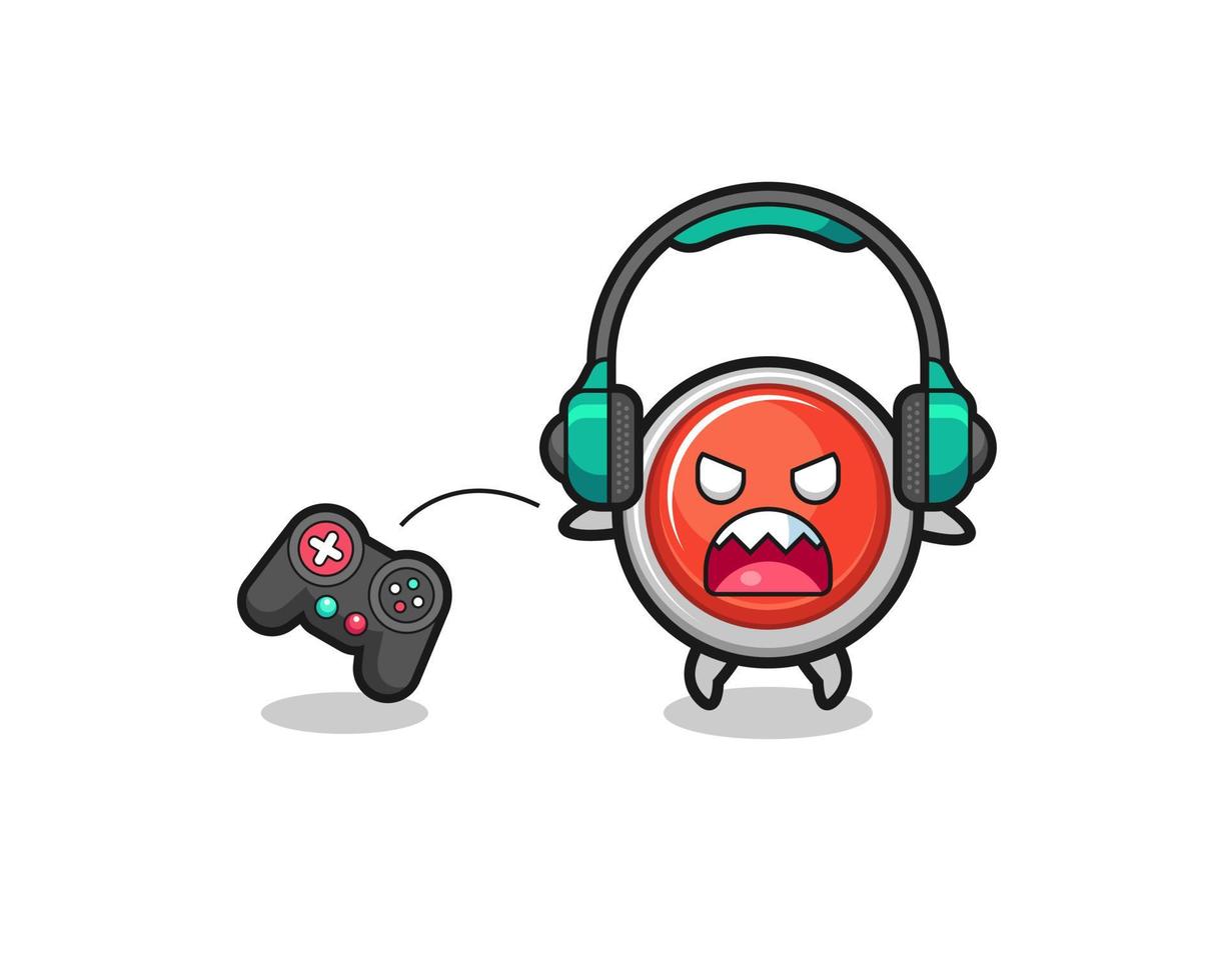 emergency panic button gamer mascot is angry vector