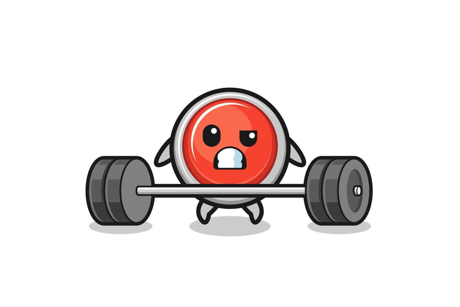 cartoon of emergency panic button lifting a barbell vector