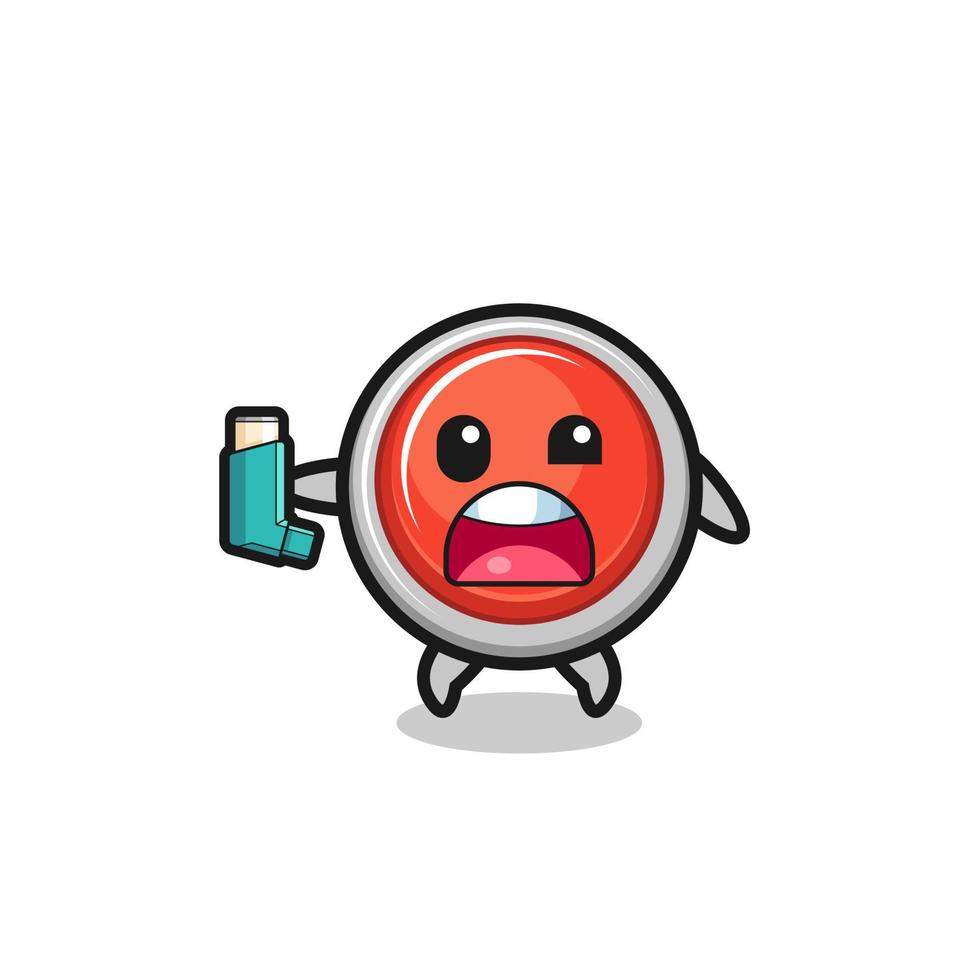 emergency panic button mascot having asthma while holding the inhaler vector