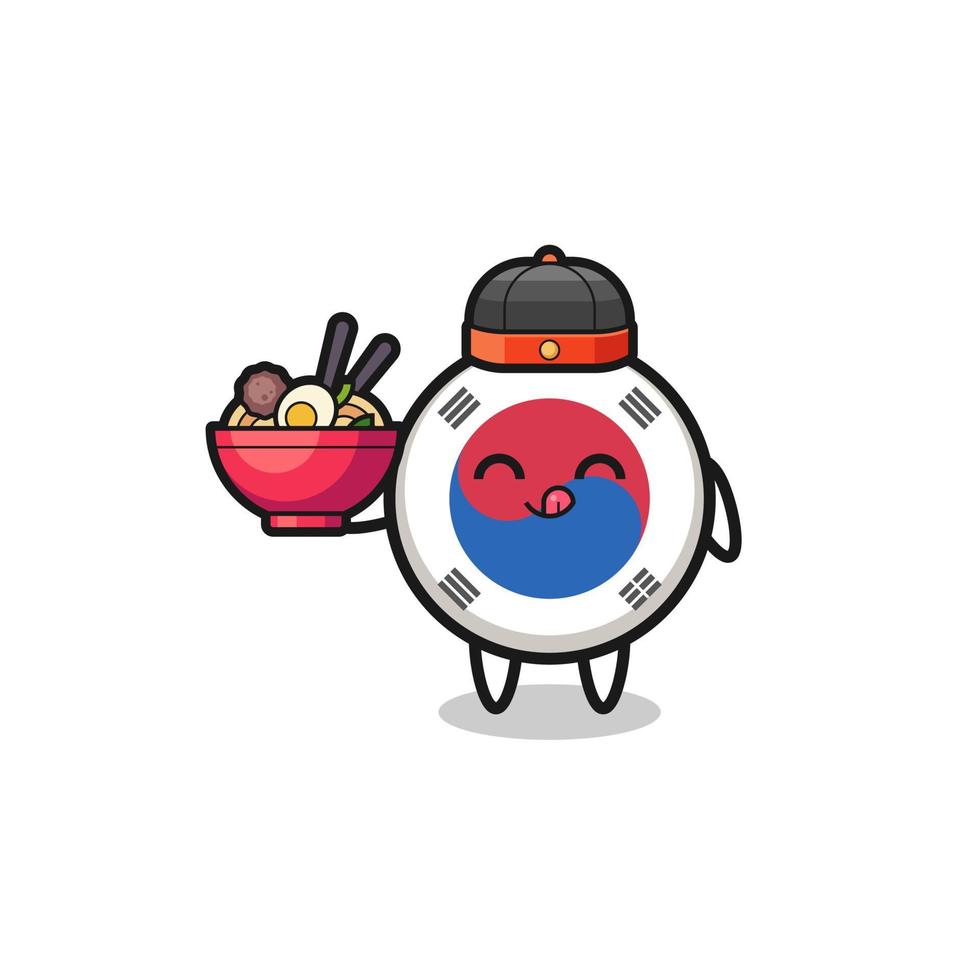south korea flag as Chinese chef mascot holding a noodle bowl vector