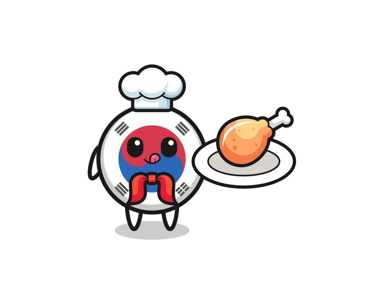 south korea flag fried chicken chef cartoon character vector