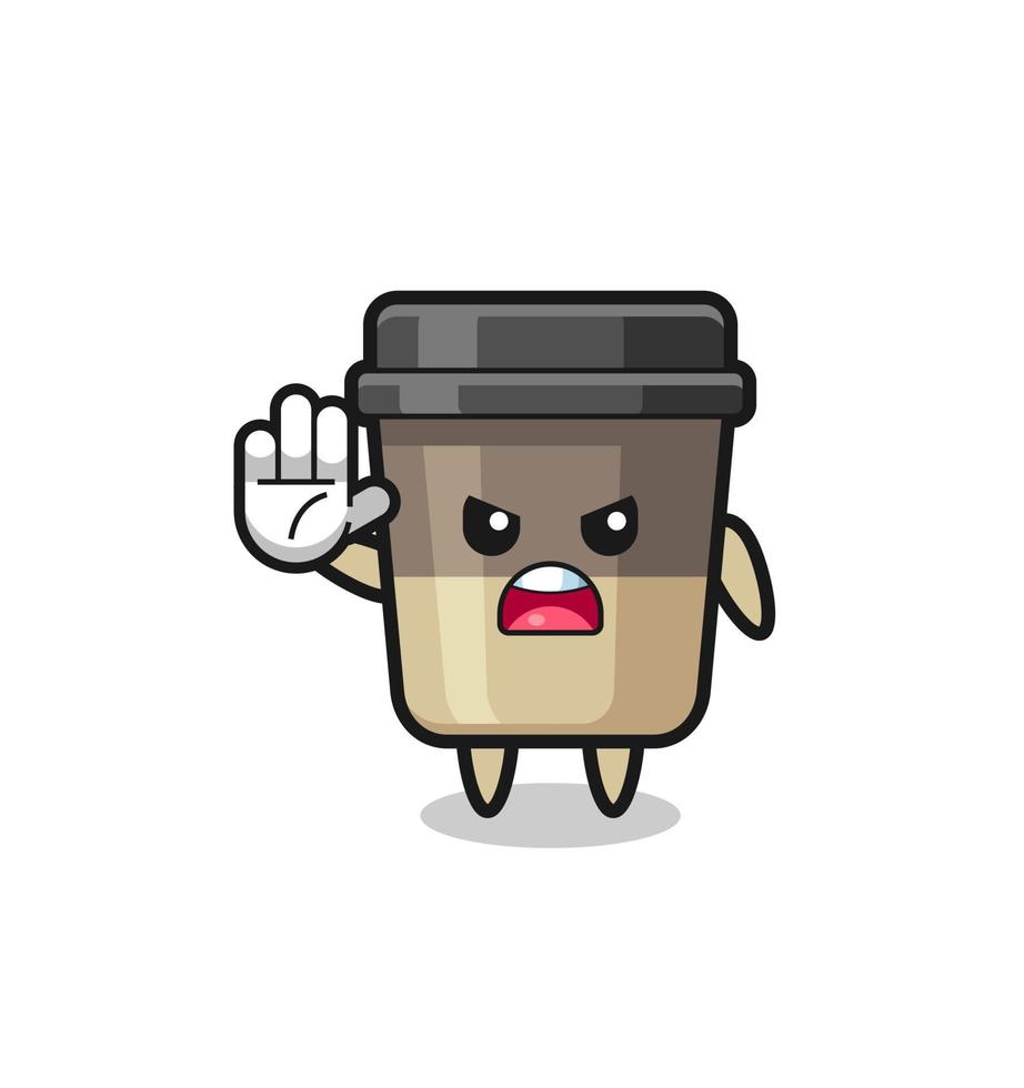 coffee cup character doing stop gesture vector