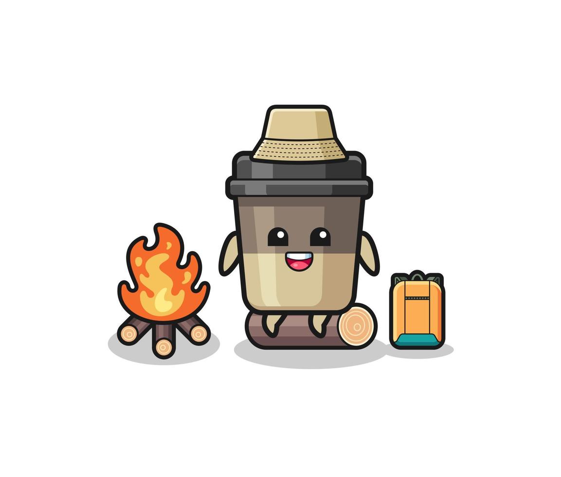 camping illustration of the coffee cup cartoon vector