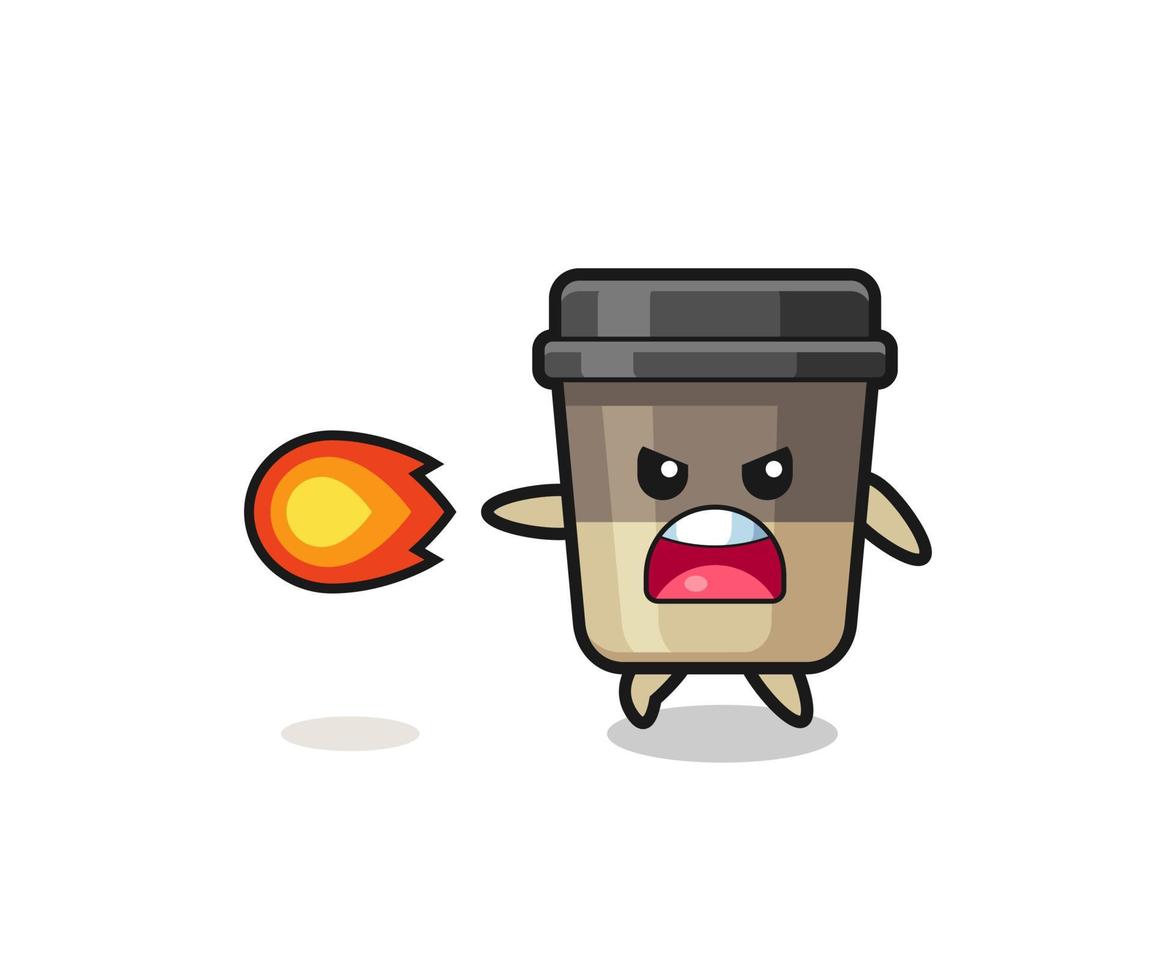 cute coffee cup mascot is shooting fire power vector